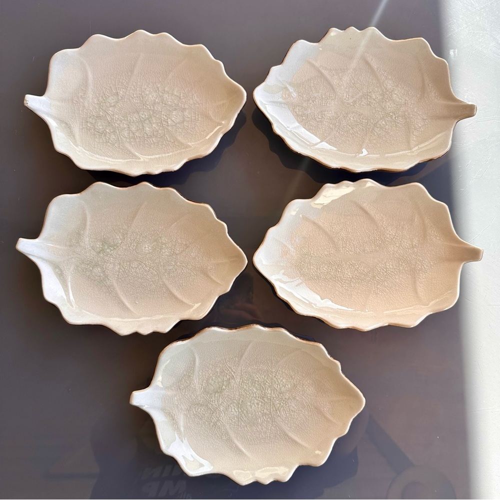 Set of 5 Pier 1 Imports Stoneware Autumn Leaf Shaped Appetizer Dishes